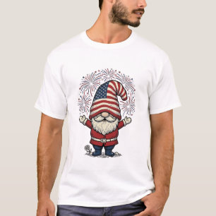 Patriotisches Gnom-Feuerwerk Vintage-Vektordesign_ T-Shirt