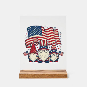 Patriotisches Gnom-Flagge Vintage-Stich-Design_1 Acrylschild