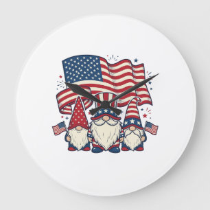 Patriotisches Gnom-Flagge Vintage-Stich-Design_1 Große Wanduhr