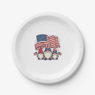 Patriotisches Gnom-Flagge Vintage-Stich-Design_1 Pappteller