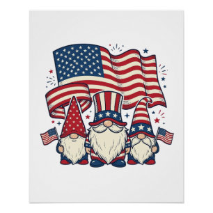 Patriotisches Gnom-Flagge Vintage-Stich-Design_1 Poster