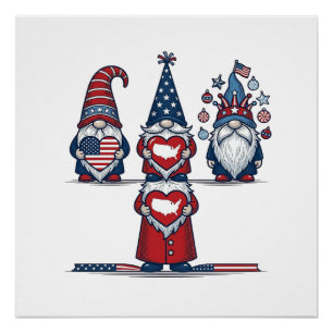 Patriotisches Gnom-Trio Vintage-Vector-Design_1 Poster