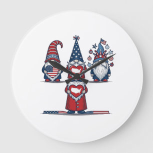 Patriotisches Gnom-Trio Vintage-Vektordesign_1 Große Wanduhr