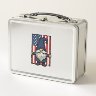 Patriotisches Gnom-Vintage-Flag-Shirt-Design_1 Metall Brotdose