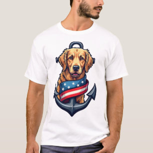 Patriotisches Golden Retriever Anker-Schleifen-Shi T-Shirt