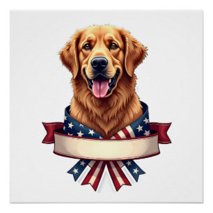 Patriotisches Golden Retriever Band Banner T-Shirt Poster