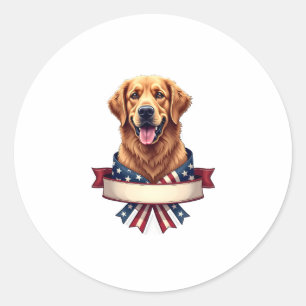 Patriotisches Golden Retriever Band Banner T-Shirt Runder Aufkleber