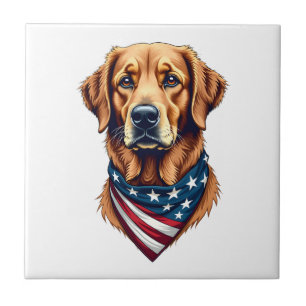 Patriotisches Golden Retriever-Bandana-Vintage-T-S Fliese
