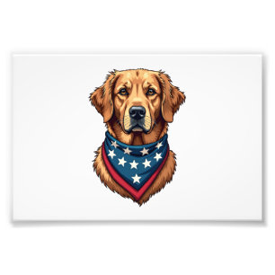 Patriotisches Golden Retriever-Bandana-Vintage-T-S Fotodruck