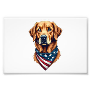Patriotisches Golden Retriever-Bandana-Vintage-T-S Fotodruck