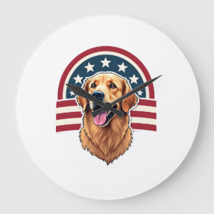 Patriotisches Golden Retriever Bogen-Layout-Shirt  Große Wanduhr