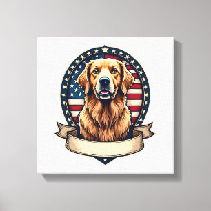 Patriotisches Golden Retriever-Emblem Vintage-T-Sh Leinwanddruck