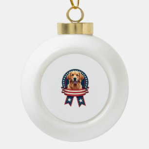 Patriotisches Golden Retriever-Erbe-Schleifen-Shir Keramik Kugel-Ornament