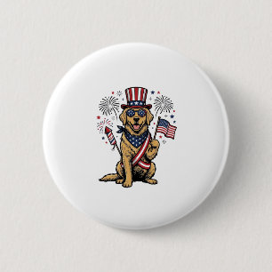 Patriotisches Golden Retriever Feuerwerk Vintage-S Button