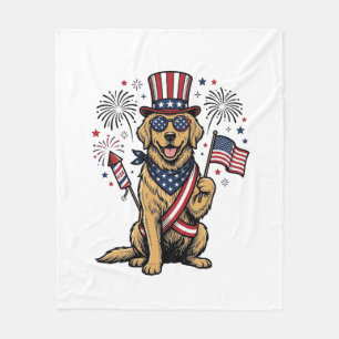 Patriotisches Golden Retriever Feuerwerk Vintage-S Fleecedecke