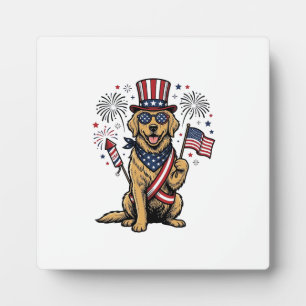 Patriotisches Golden Retriever Feuerwerk Vintage-S Fotoplatte
