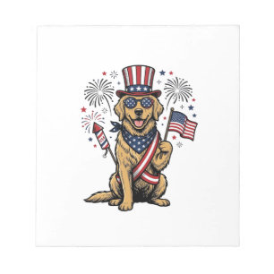 Patriotisches Golden Retriever Feuerwerk Vintage-S Notizblock