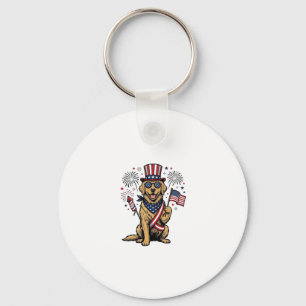 Patriotisches Golden Retriever Feuerwerk Vintage-S Schlüsselanhänger