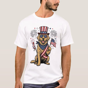 Patriotisches Golden Retriever Feuerwerk Vintage-S T-Shirt