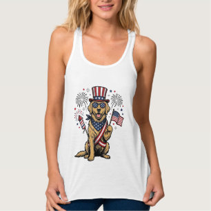 Patriotisches Golden Retriever Feuerwerk Vintage-S Tank Top