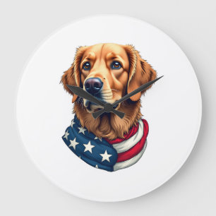 Patriotisches Golden Retriever Gesicht Vintage-Shi Große Wanduhr