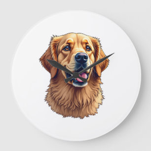 Patriotisches Golden Retriever-Gesicht Vintage-Shi Große Wanduhr