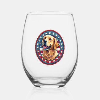 Patriotisches Golden Retriever Heritage Seal T-Shi Weinglas Ohne Stiel