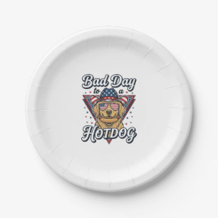 Patriotisches Golden Retriever Hotdog Vintage-Shir Pappteller