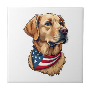 Patriotisches Golden Retriever Kopf Vintage-Shirt  Fliese