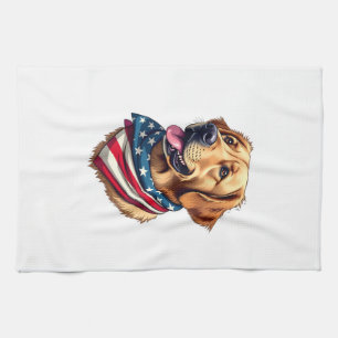 Patriotisches Golden Retriever Kopf Vintage-Shirt Geschirrtuch