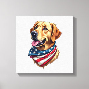 Patriotisches Golden Retriever Kopf Vintage-Shirt Leinwanddruck
