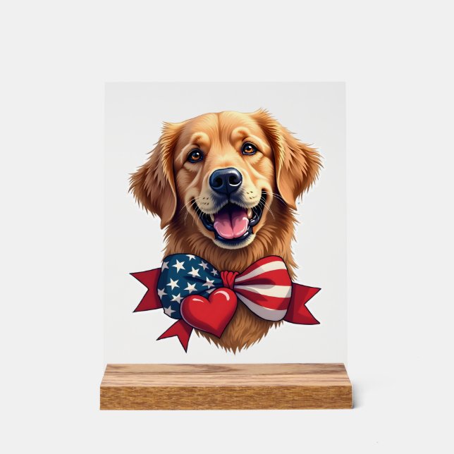 Patriotisches Golden Retriever Liebhaber Vintage-S Acrylschild (Vorderseite)