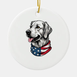 Patriotisches Golden Retriever-Linienkunst-Vintage Keramik Ornament