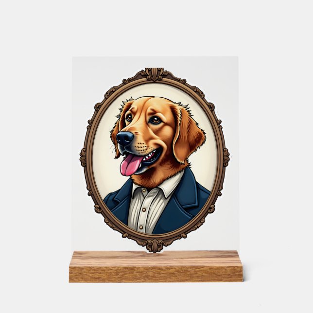 Patriotisches Golden Retriever-Porträt Vintage T-S Acrylschild (Vorderseite)