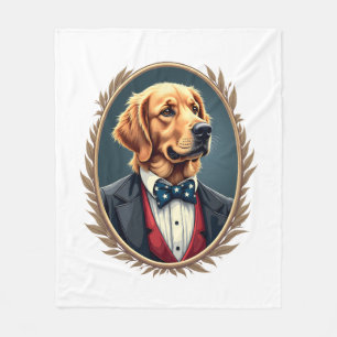 Patriotisches Golden Retriever-Porträt Vintage T-S Fleecedecke