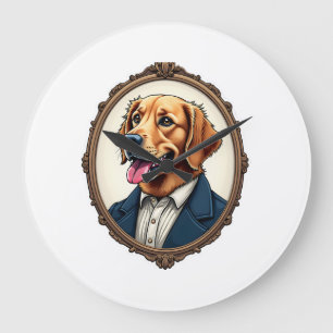 Patriotisches Golden Retriever-Porträt Vintage T-S Große Wanduhr