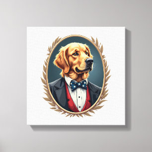 Patriotisches Golden Retriever-Porträt Vintage-T-S Leinwanddruck