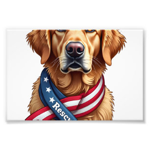 Patriotisches Golden Retriever-Rettungs Vintage-T- Fotodruck