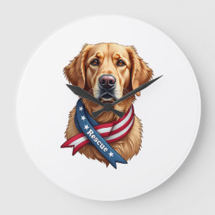 Patriotisches Golden Retriever-Rettungs Vintage-T- Große Wanduhr