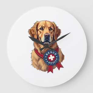 Patriotisches Golden Retriever-Rettungs Vintage-T- Große Wanduhr