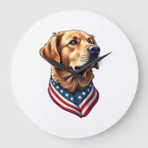 Patriotisches Golden Retriever USA-Flaggen-Style-T Große Wanduhr