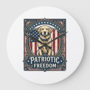 Patriotisches Golden Retriever Vektorgrafik T-Shir Große Wanduhr