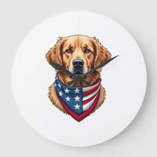Patriotisches Golden Retriever Vintage Gravur Shir Große Wanduhr