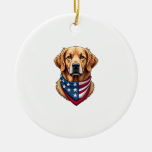 Patriotisches Golden Retriever Vintage Gravur Shir Keramik Ornament