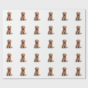 Patriotisches Golden Retriever Welpen Vintage-Shir Geschenkpapier