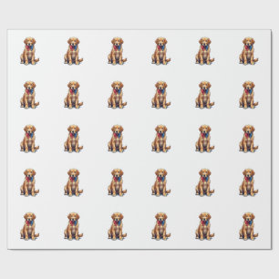Patriotisches Golden Retriever Welpen Vintage-Shir Geschenkpapier