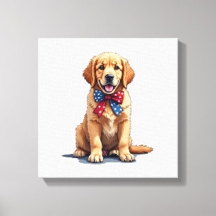 Patriotisches Golden Retriever Welpen Vintage-Shir Leinwanddruck