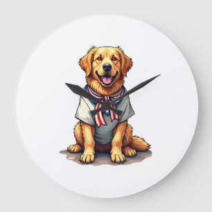 Patriotisches Goldenes Hund Vintage Gravur Shirt 2 Große Wanduhr