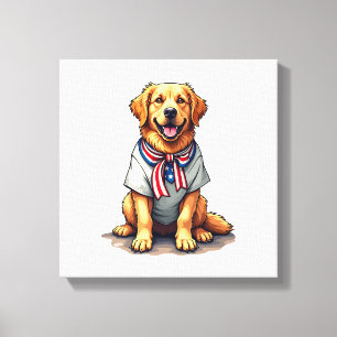 Patriotisches Goldenes Hund Vintage Gravur Shirt 2 Leinwanddruck