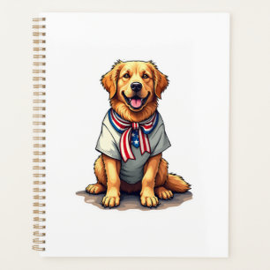 Patriotisches Goldenes Hund Vintage Gravur Shirt 2 Planer